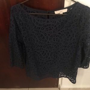 Loft blue, long sleeve lace blouse